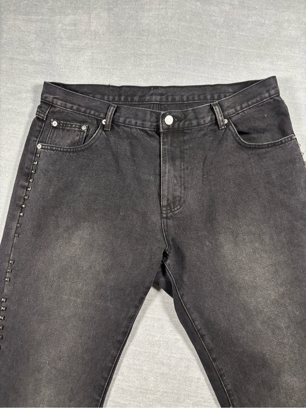 Men's Black Washed Jeans with Stud Detail